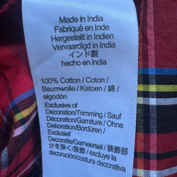 J. Crew Red Plaid Smocked Tie-Back Top Size Medium 100% Cotton - Picture 7 of 7